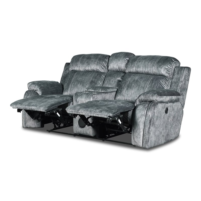 New Classic Furniture Tango Fabric Power Console Loveseat in Shadow Gray