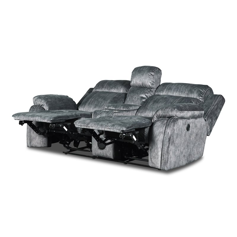 New Classic Furniture Tango Fabric Power Console Loveseat in Shadow Gray