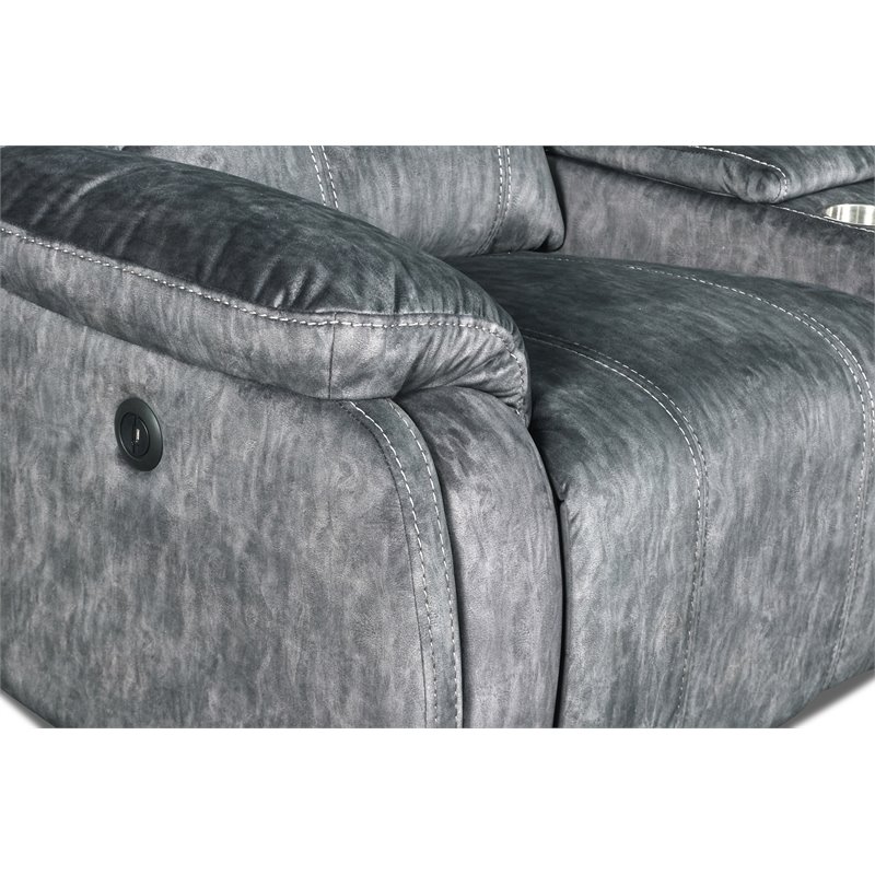 New Classic Furniture Tango Fabric Power Console Loveseat in Shadow Gray