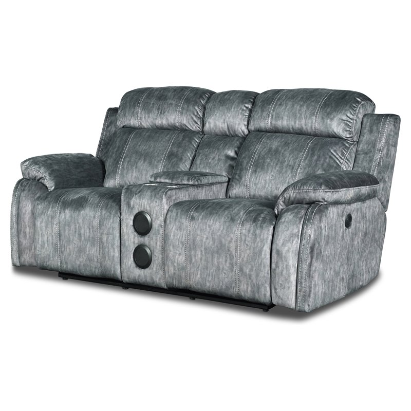 New Classic Furniture Tango Fabric Power Console Loveseat in Shadow Gray