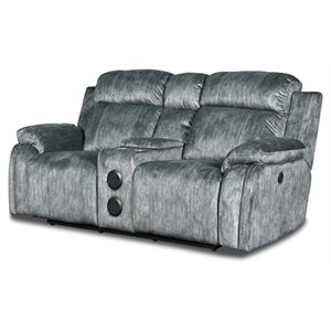 new classic furniture tango polyester console loveseat w/ speaker in shadow gray