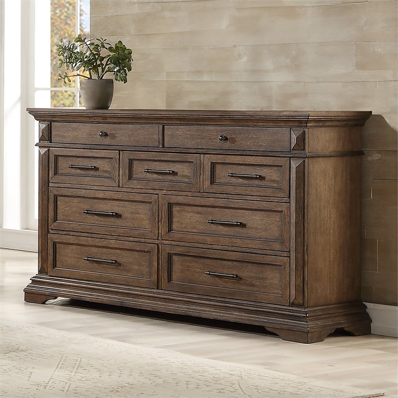 New Classic Furniture Mar Vista Traditional Solid Wood Dresser in Walnut
