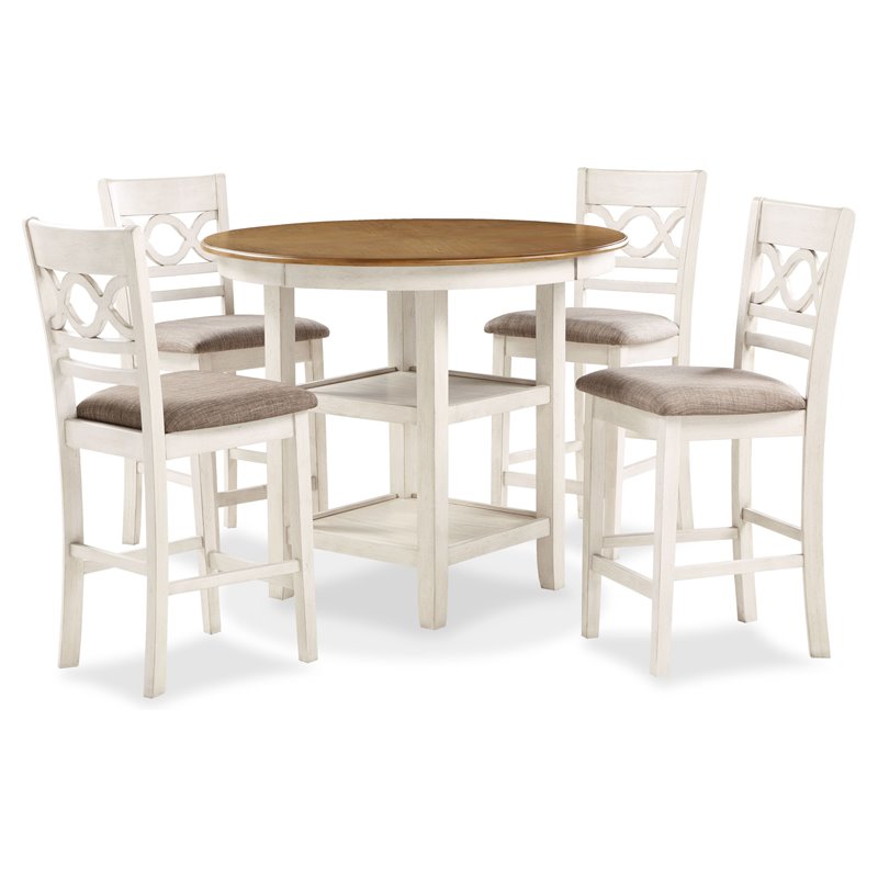 New Classic Furniture Cori 5-Piece Solid Wood Counter Dining Set in Brown/White