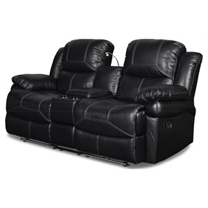 new classic furniture flynn faux leather console loveseat in black
