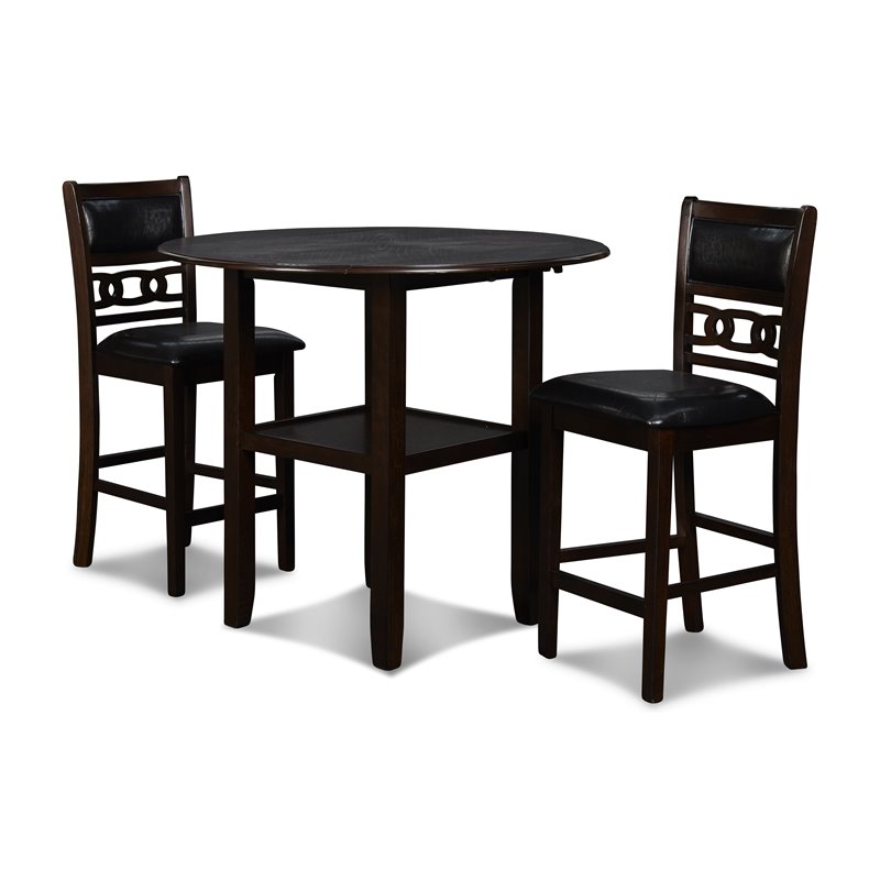 New Classic Furniture Gia Solid Wood Counter Drop Leaf Table w/ Chairs in Ebony