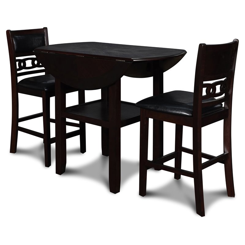 New Classic Furniture Gia Solid Wood Counter Drop Leaf Table w/ Chairs in Ebony