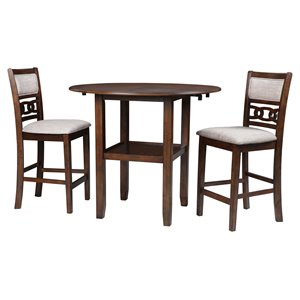 New Classic Furniture Gia 42&quot Wood Counter Drop Leaf Table w/ 2 Chairs in Cherry