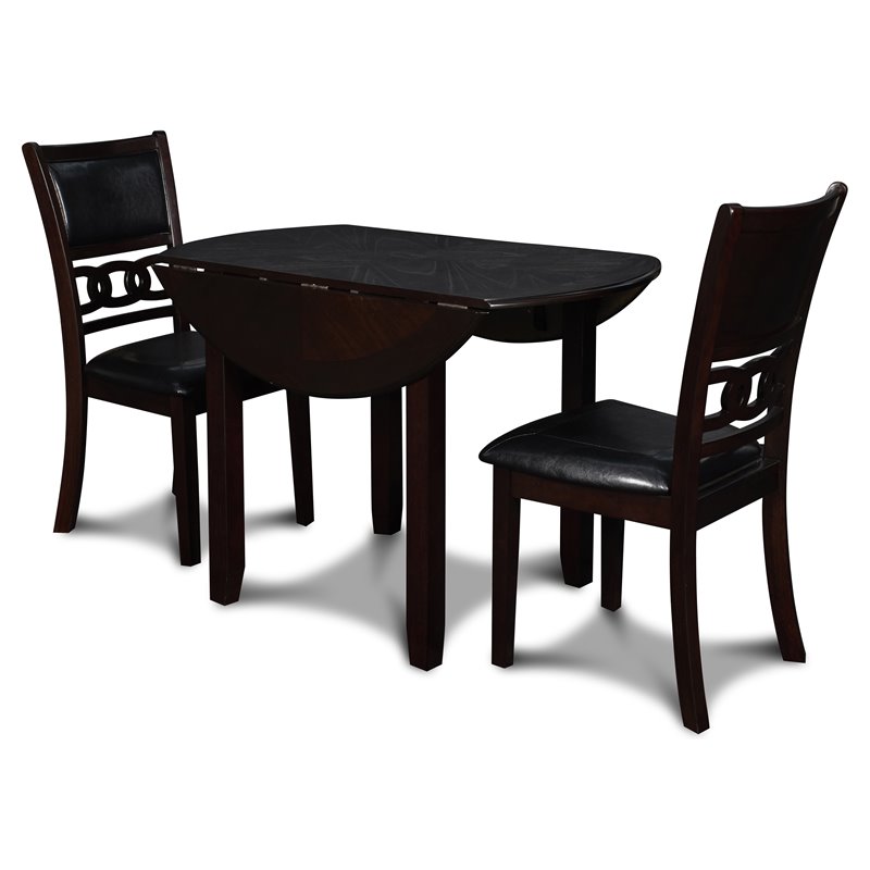 New Classic Furniture Gia Solid Wood Dining Drop Leaf Table w/ 2 Chairs in Ebony