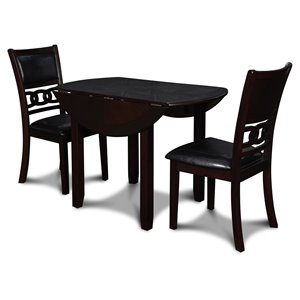 New Classic Furniture Gia Solid Wood Dining Drop Leaf Table w/ 2 Chairs in Ebony