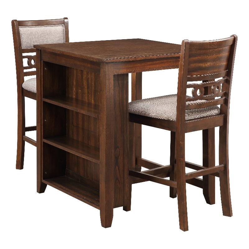 New Classic Furniture Gia Solid Wood Counter Table W/2 Chairs in Cherry Brown