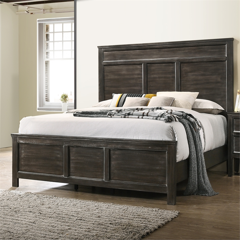 New Classic Furniture Andover Contemporary Solid Wood 5/0 Q Bed in Nutmeg Gray