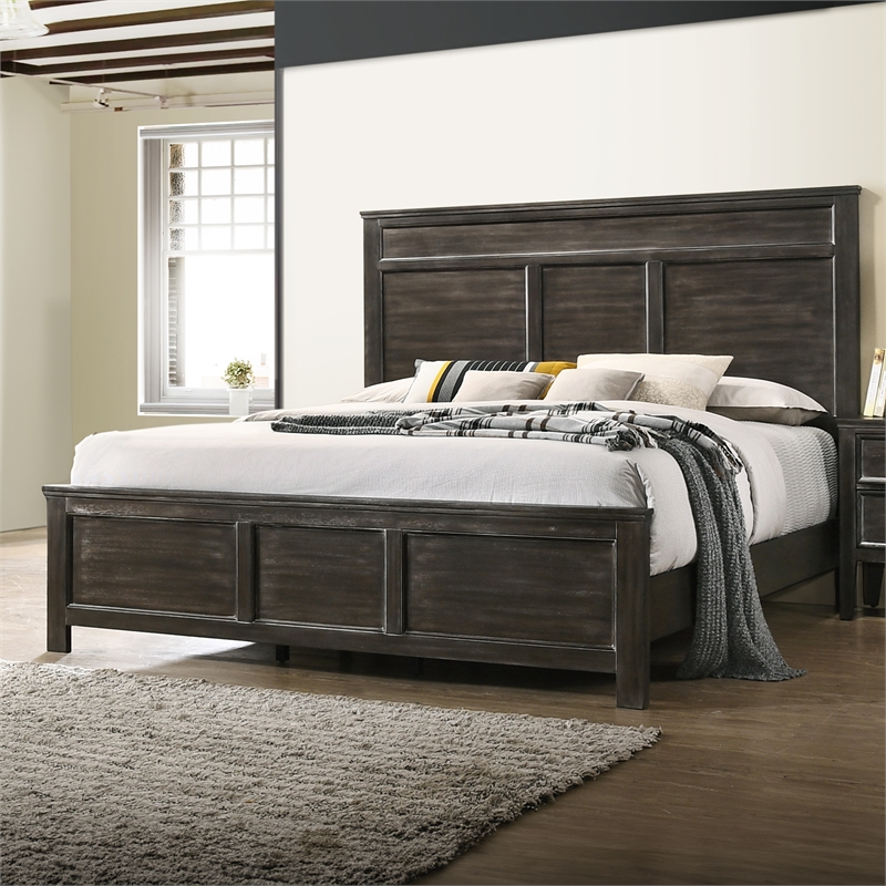 New Classic Furniture Andover Contemporary Solid Wood 6/0 Wk Bed in Nutmeg Gray