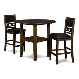 New Classic Furniture Gia Solid Wood Counter Drop Leaf Table W/2 Chairs in Brown
