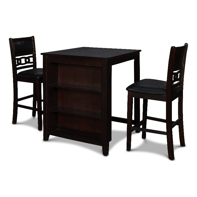 New Classic Furniture Gia Solid Wood Counter Table W/2 Chairs in Ebony Black