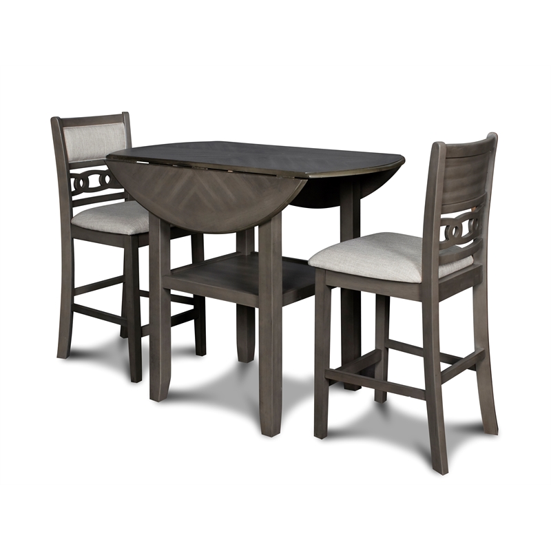 New Classic Furniture Gia Solid Wood Counter Drop Leaf Table W/2 Chairs in Gray