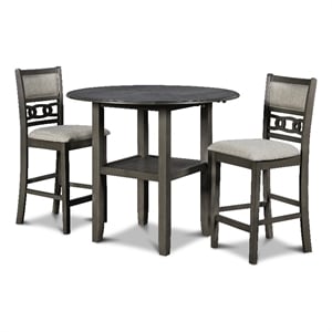 New Classic Furniture Gia Solid Wood Counter Drop Leaf Table W/2 Chairs in Gray