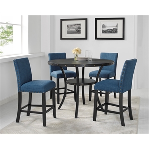 new classic furniture crispin wood round counter table & 4 stools in blue