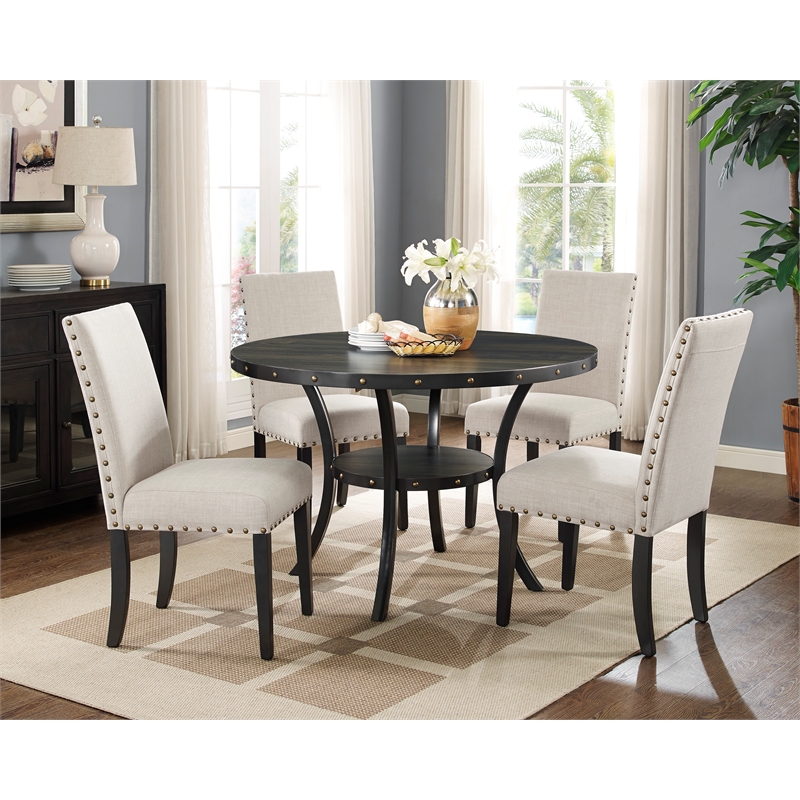 New Classic Furniture Crispin Wood Round Dining Table & 4 Chairs - Natural