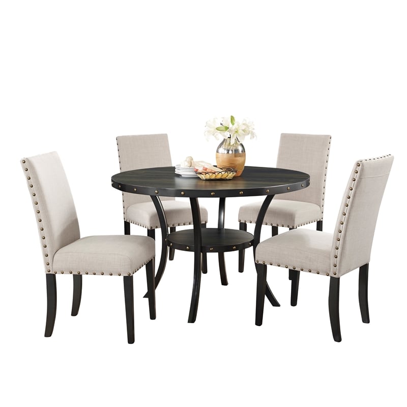 New Classic Furniture Crispin Wood Round Dining Table & 4 Chairs - Natural