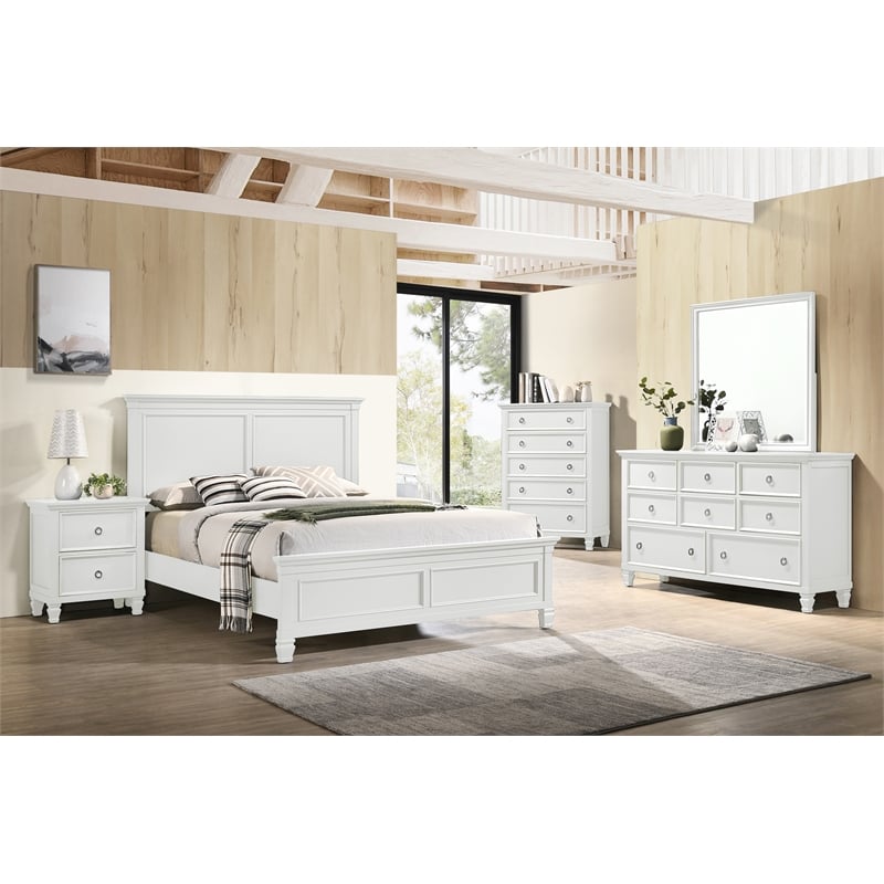 New Classic Furniture Tamarack 5-Piece Solid Wood 5/0 Q Bedroom Set in White
