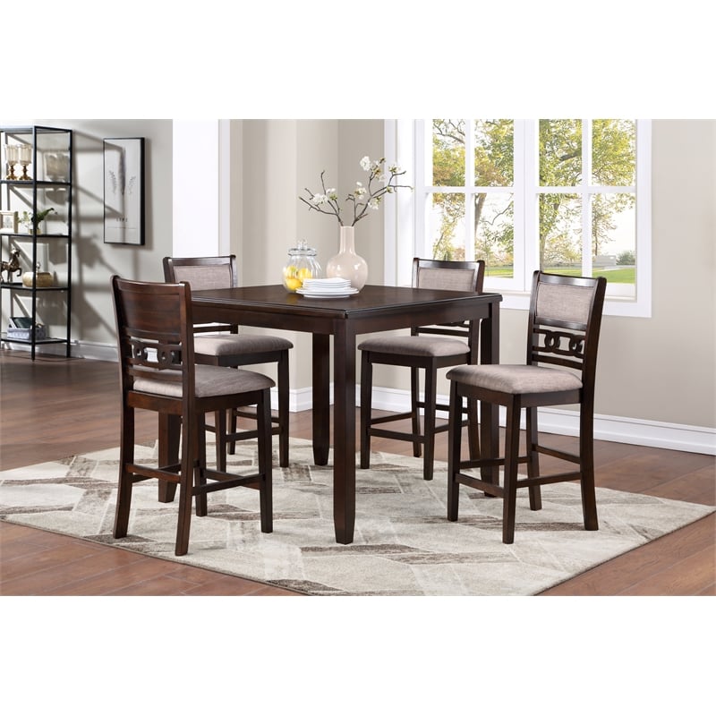 New Classic Furniture Gia 5-Piece Transitional Wood Counter Set in Cherry