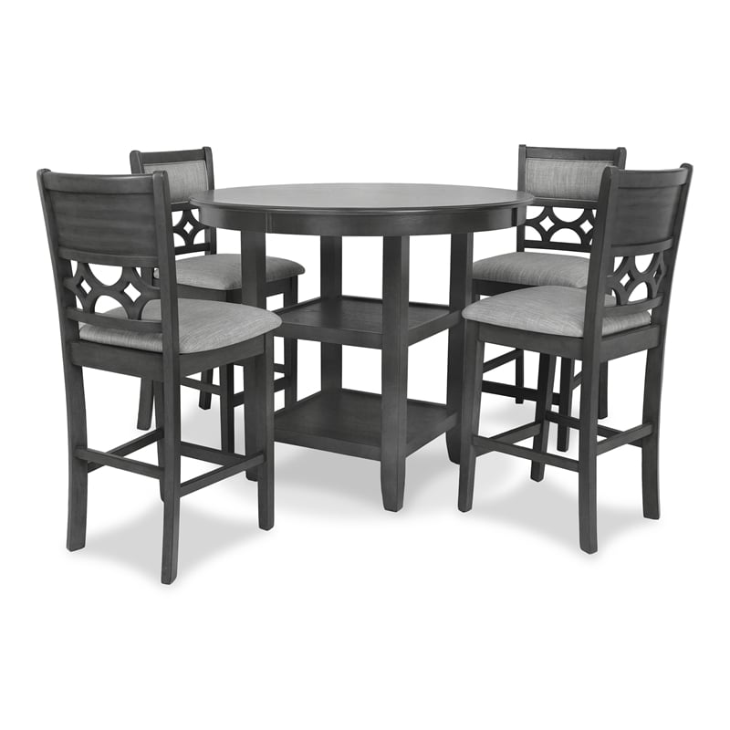 New Classic Furniture Mitchell 5-Piece Transitional Wood Counter Set in Gray