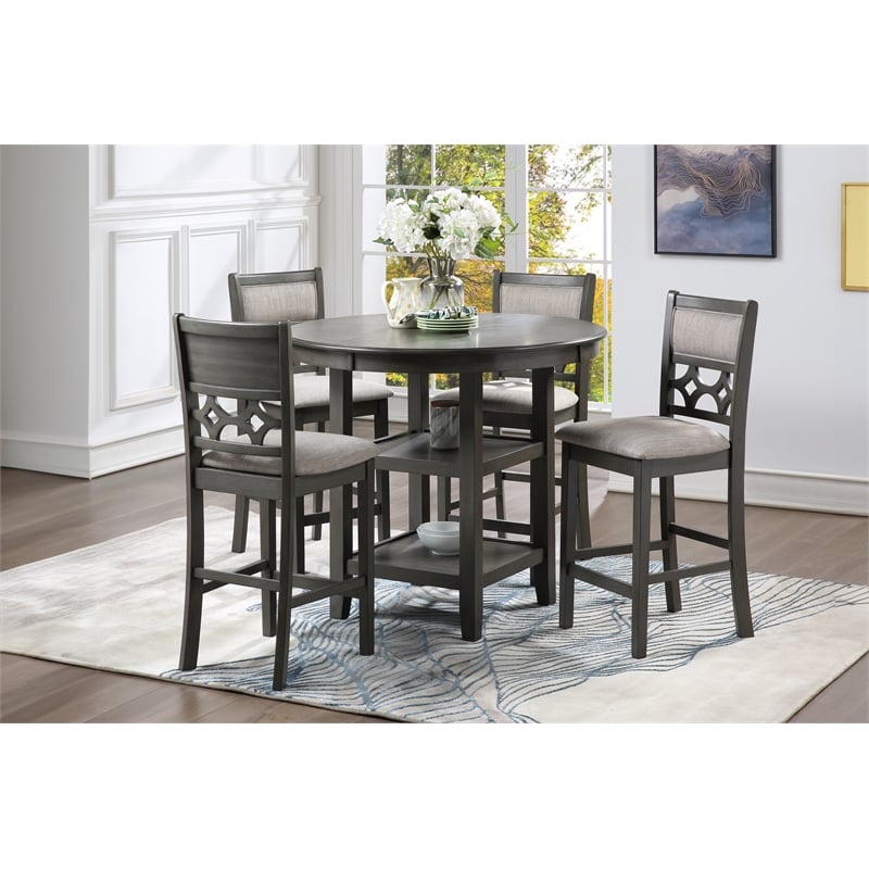 New Classic Furniture Mitchell 5-Piece Transitional Wood Counter Set in Gray