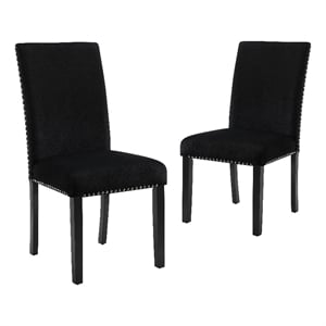 New Classic Furniture 37.75&quot Velvet & Wood Dining Chair in Black (Set of 2)