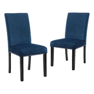 New Classic Furniture 37.75&quot Velvet & Wood Dining Chair in Blue (Set of 2)