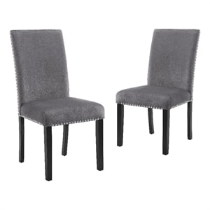 New Classic Furniture 37.75&quot Velvet & Wood Dining Chair in Gray (Set of 2)