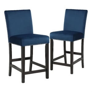 New Classic Furniture Celeste 39.5&quot Wood Counter Chair in Blue (Set of 2)