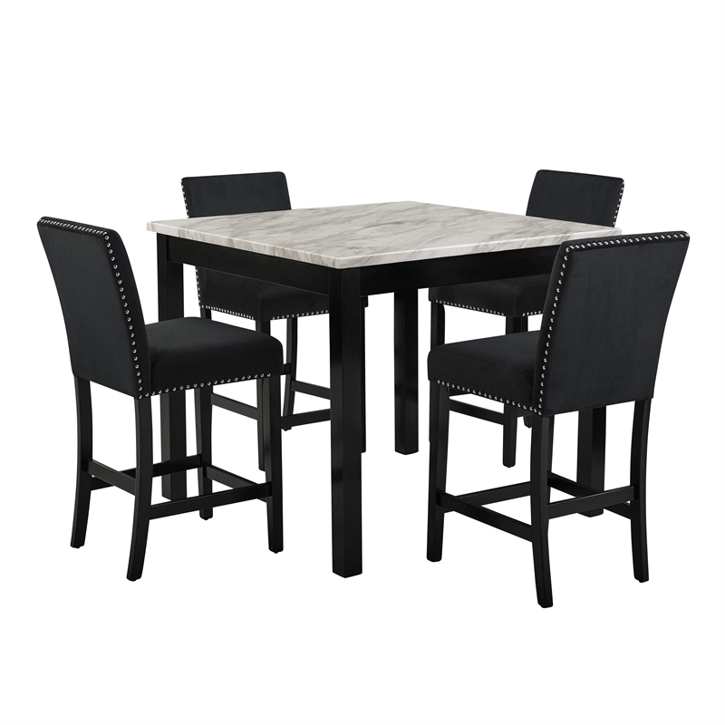 New Classic Furniture Celeste 5-Piece Faux Marble & Wood Counter Set in Black