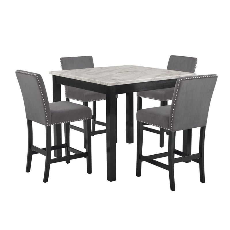 New Classic Furniture Celeste 5-Piece Faux Marble & Wood Counter Set in Gray