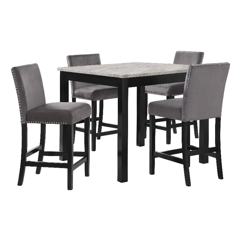 New Classic Furniture Celeste 5-Piece Faux Marble & Wood Counter Set in Gray