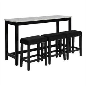 New Classic Furniture Celeste 4-Piece Faux Marble & Wood Bar Set in Black