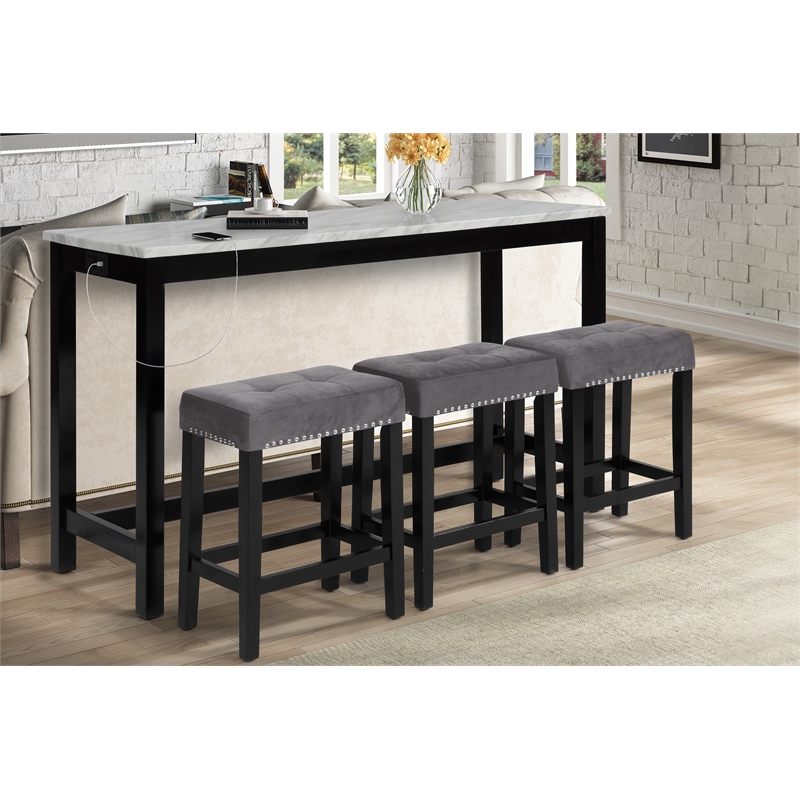 New Classic Furniture Celeste 4-Piece Faux Marble & Wood Bar Set in Gray