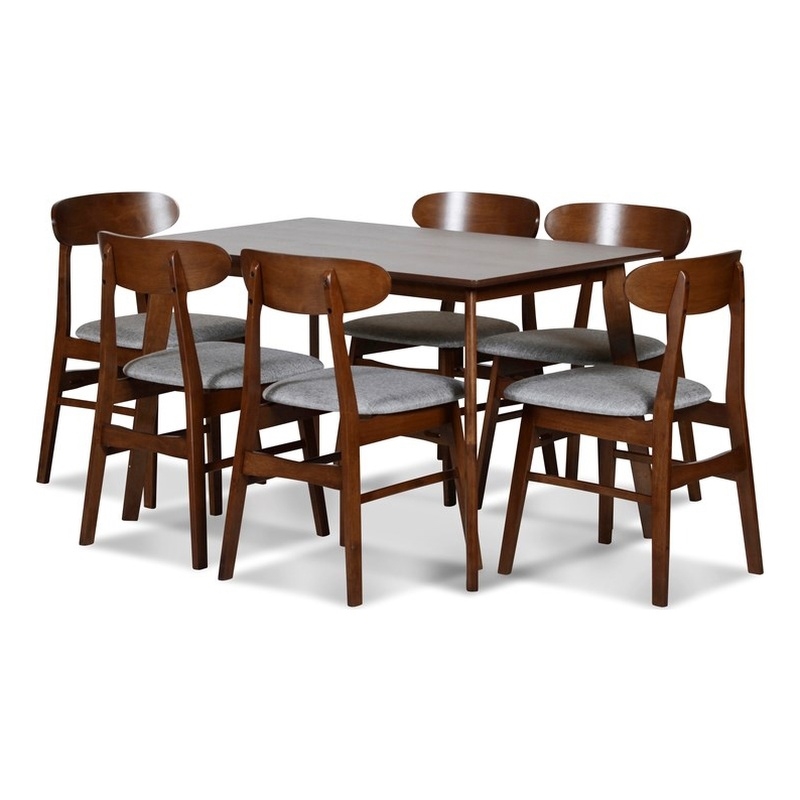 New Classic Furniture Morocco 7-Piece Mid-Century Wood Dining Set in Light Gray