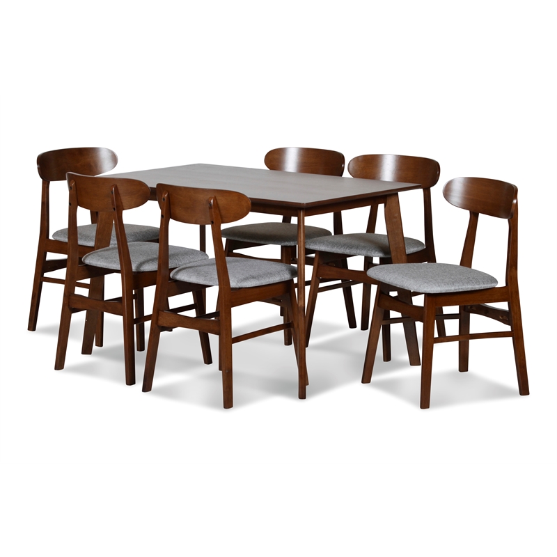 New Classic Furniture Morocco 7-Piece Mid-Century Wood Dining Set in Light Gray