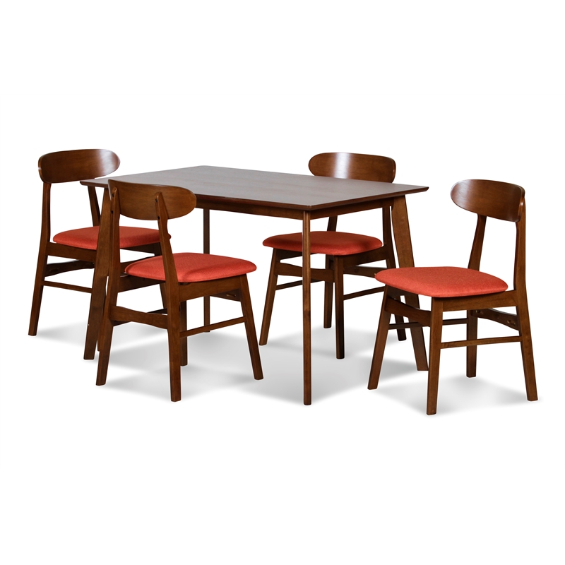 New Classic Furniture Morocco 5-Piece Mid-Century Wood Dining Set in Orange