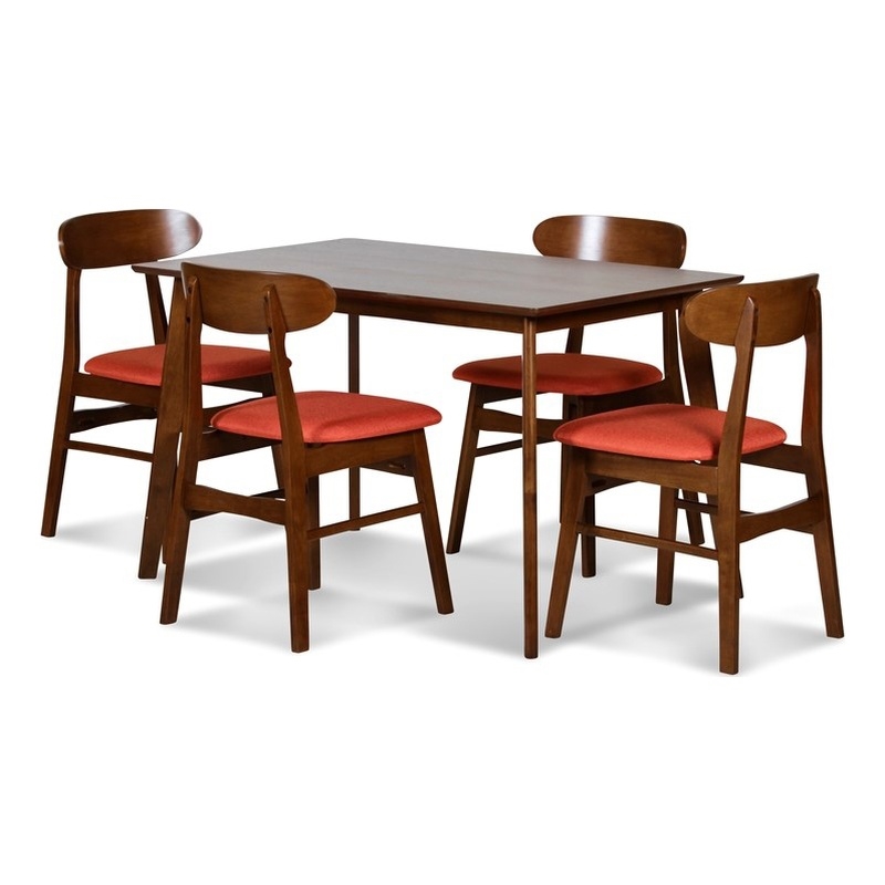 New Classic Furniture Morocco 5-Piece Mid-Century Wood Dining Set in Orange