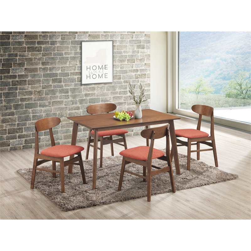 New Classic Furniture Morocco 5-Piece Mid-Century Wood Dining Set in Orange