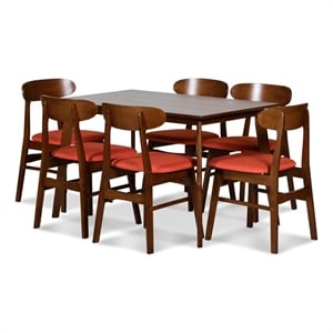 New Classic Furniture Morocco 7-Piece Mid-Century Wood Dining Set in Orange
