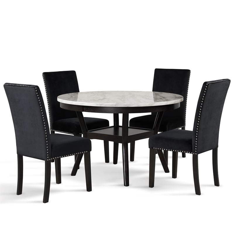 New Classic Furniture Celeste 5-Pc Faux Marble/Wood Dining Set w/ 4 Chair-Black