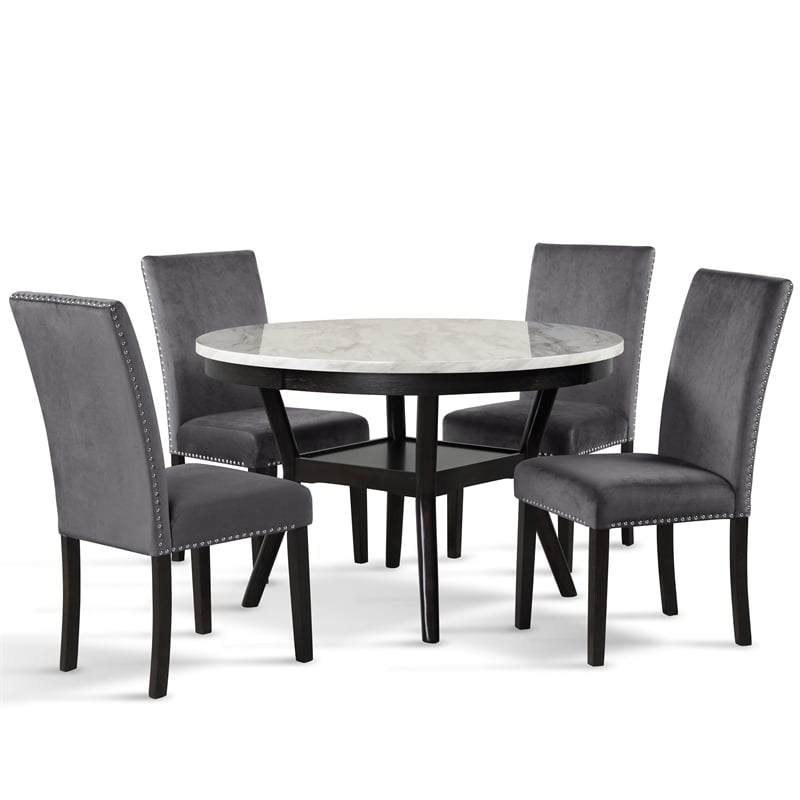 New Classic Furniture Celeste 5-Pc Faux Marble/Wood Dining Set w/ 4 Chair-Gray