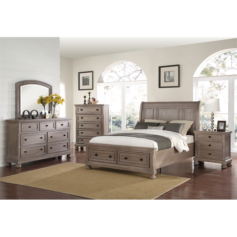 New Classic Allegra 4-Piece Wood King Bedroom Set with Chest in Pewter