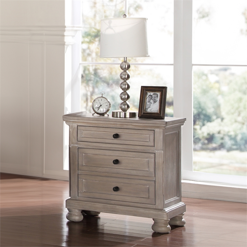 New Classic Furniture Allegra 3-Drawer Wood Nightstand in Pewter