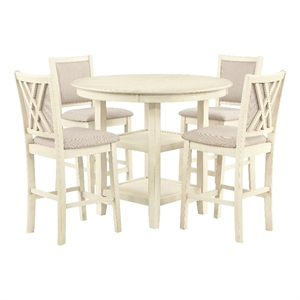 New Classic Furniture Amy 5PC Round Wood Counter Set w/ 4 Chairs in Bisque Beige