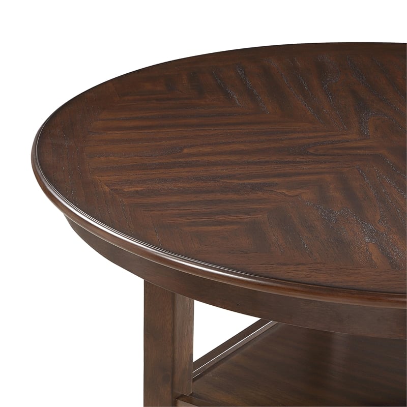 New Classic Furniture Amy 5-Piece Round Wood & Fabric Counter Set in Cherry