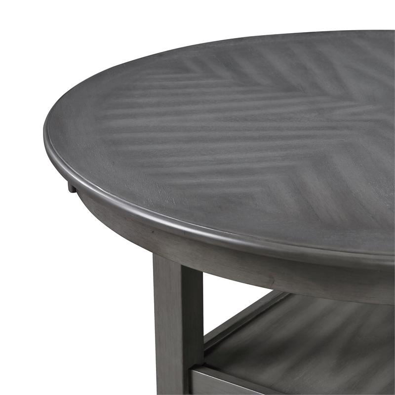 New Classic Furniture Amy 5-Piece Round Wood & Fabric Counter Set in Gray