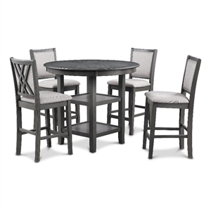 New Classic Furniture Amy 5-Piece Round Wood & Fabric Counter Set in Gray